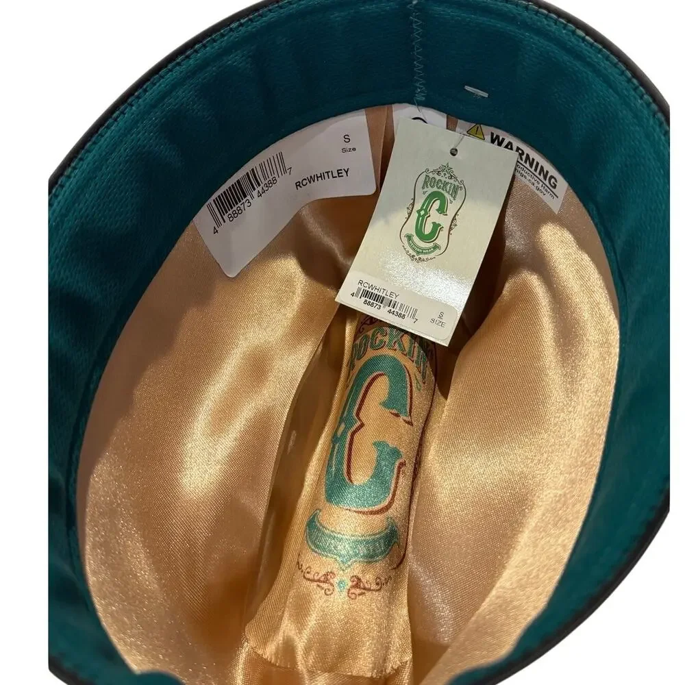Cavenders Rockin C Whitley Western Hat Buckskin Wide Brim Leather Wrap NWT S